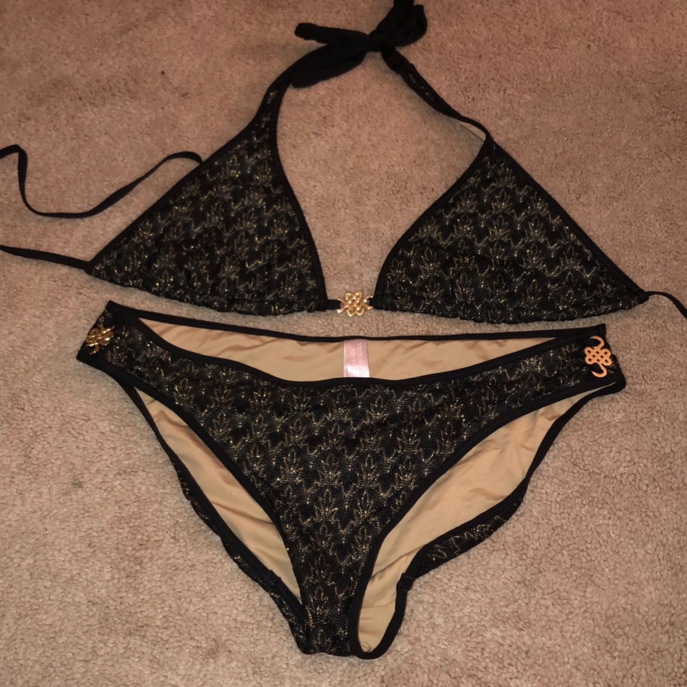 Black metallic knit bikini